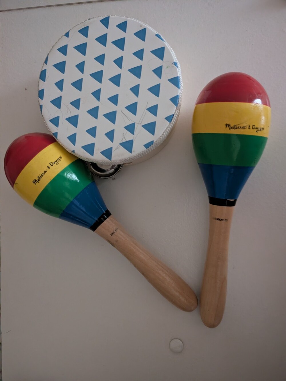 Melissa & Doug Rainbow Wooden Maracas - Set of 4- Multicolor And A Tamborine